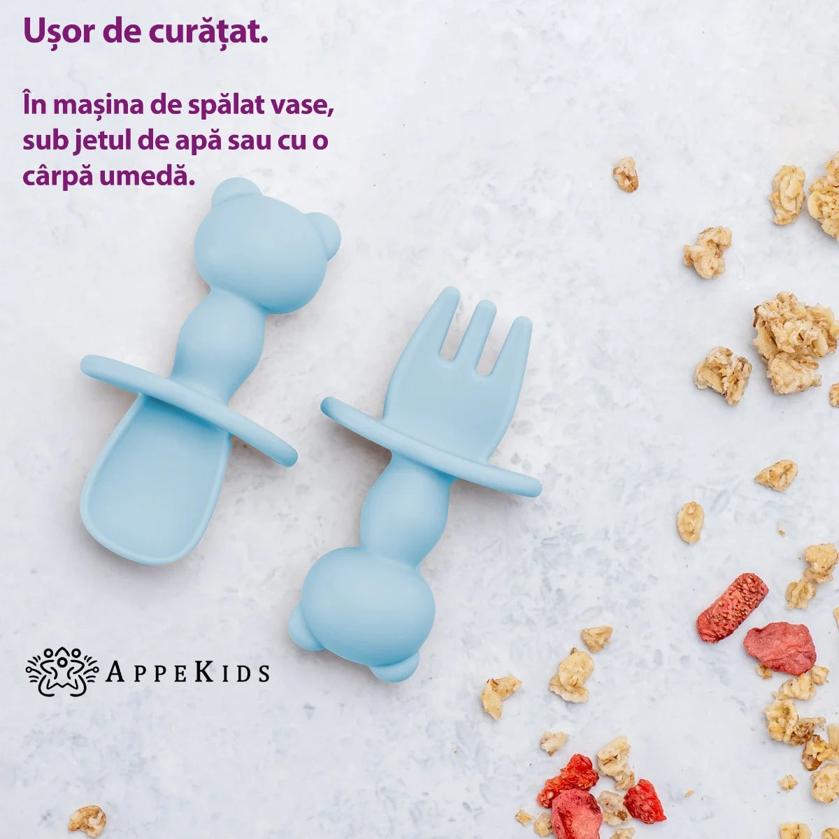 AppeKids set tacamuri din silicon 6m+ Aqua Blue