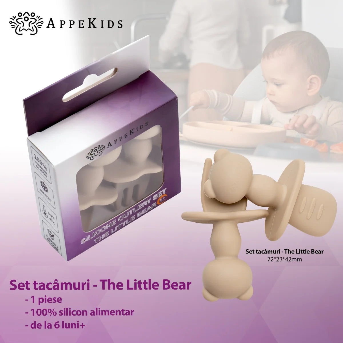AppeKids set tacamuri din silicon 6m+ Bubble Beige