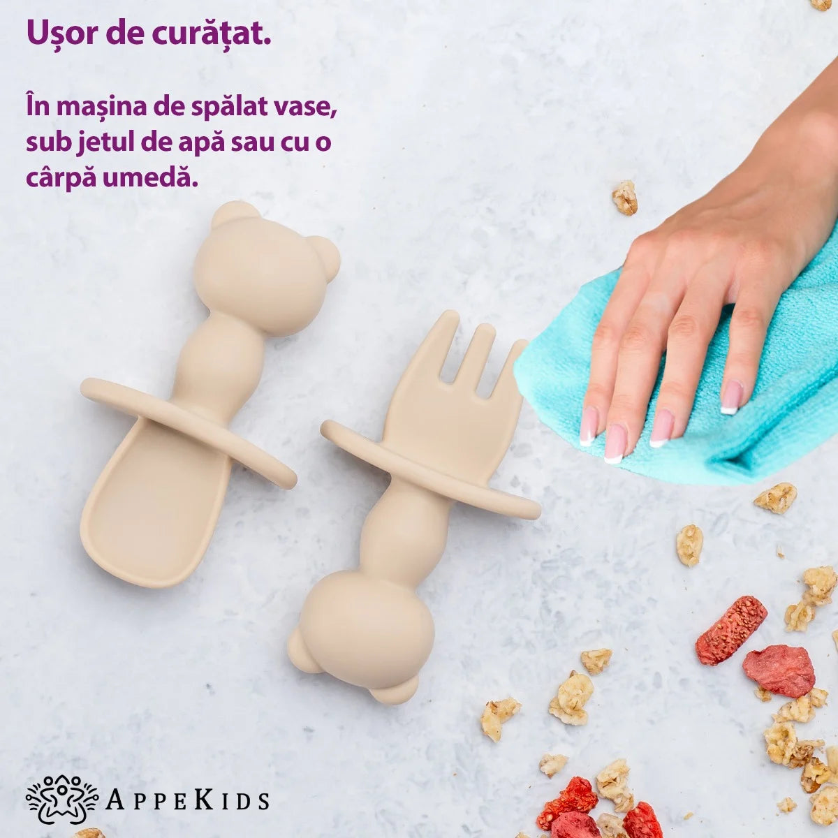 AppeKids set tacamuri din silicon 6m+ Bubble Beige
