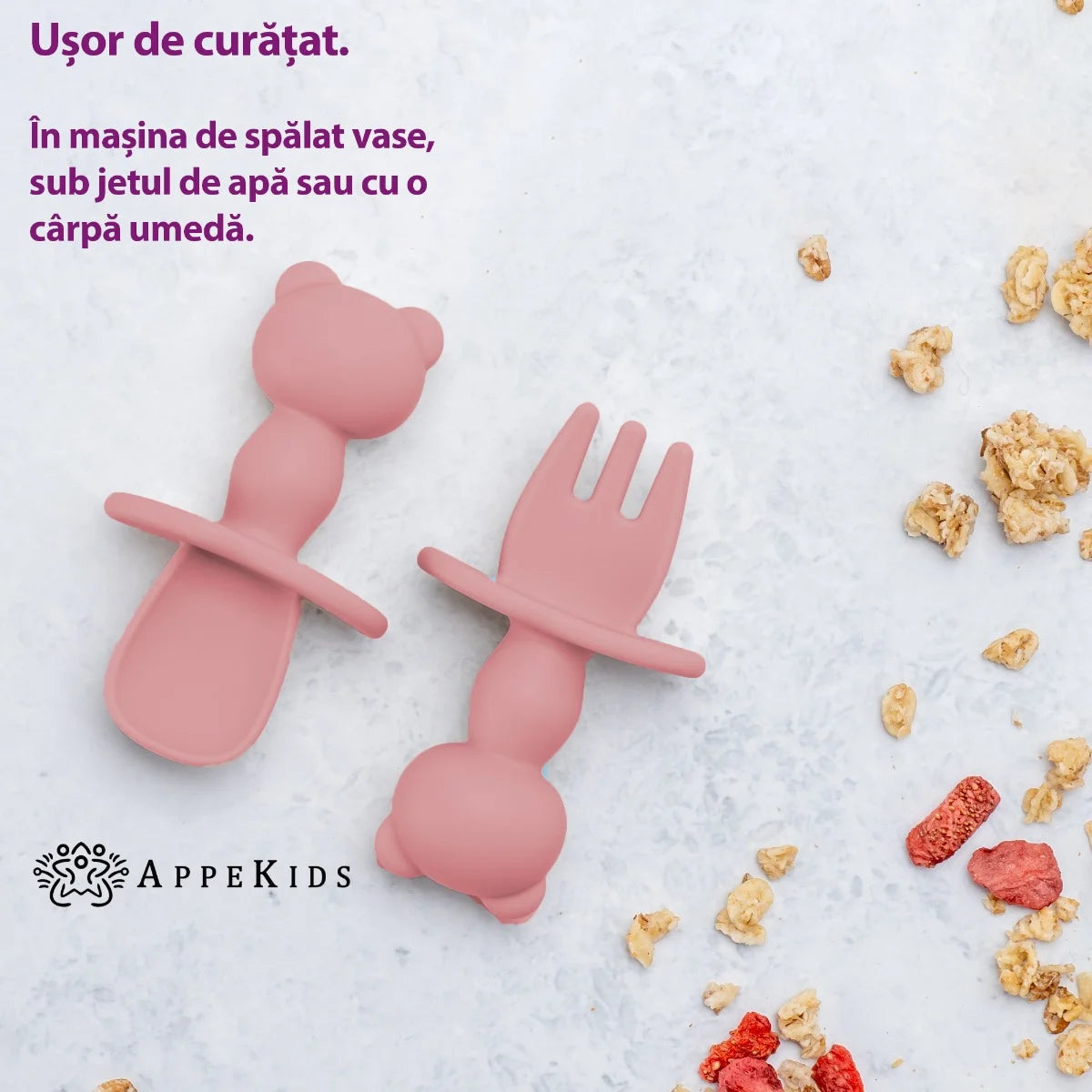 AppeKids set tacamuri din silicon 6m+ Old Rose