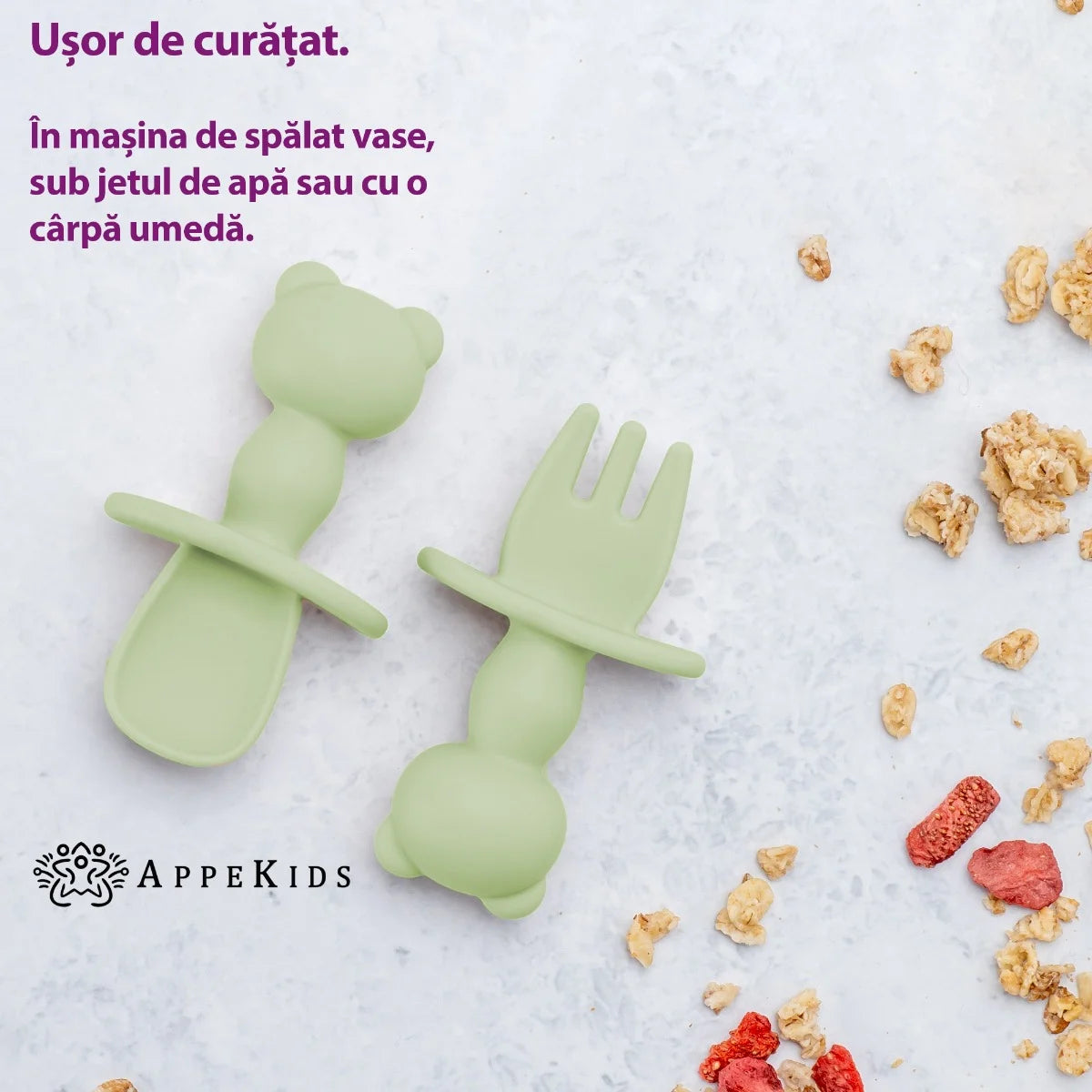 AppeKids set tacamuri din silicon 6m+ Raw Green