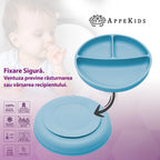 AppeKids farfurie silicon compartimentata cu ventuza 6m+ Aqua Blue