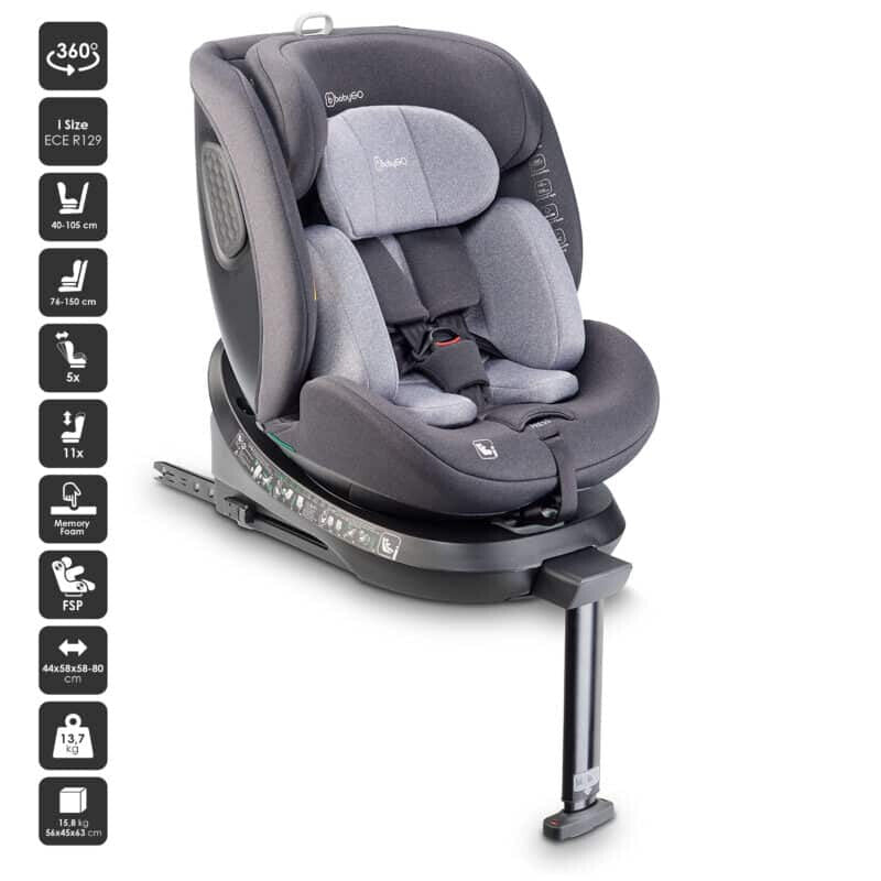 Baby Go scaun auto rotativ cu isofix, MOVE 360 40-150 cm R129 Grey Imagine secundară a produsului