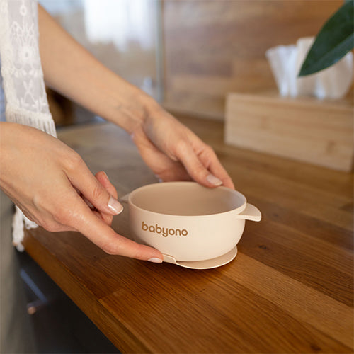 Baby Ono bol silicon cu ventuza si capac 6m+ Beige