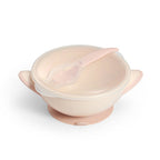 Baby Ono castron cu ventuza, capac si lingurita 6m+, Cream/Roz