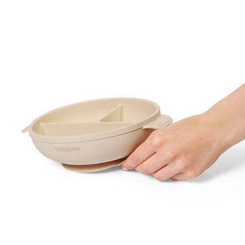 Baby Ono farfurie compartimentata cu ventuza si capac 6m+ Beige Imagine secundară a produsului