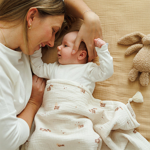 Baby Ono patura muselina 75x100 cm Beige cu ursuleti
