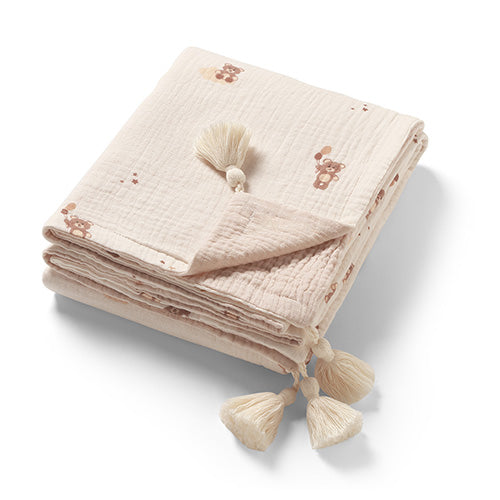 Baby Ono patura muselina 75x100 cm Beige cu ursuleti