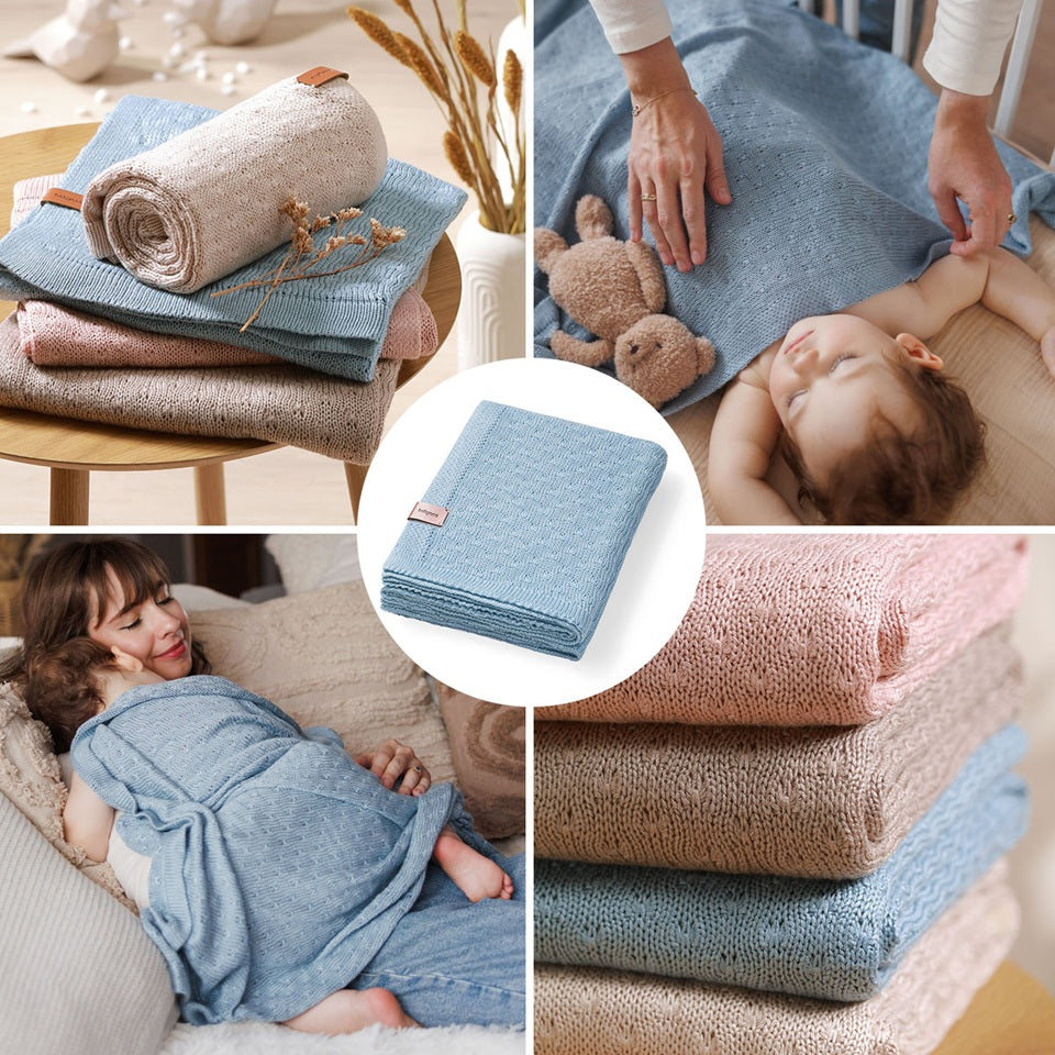 Baby Ono patura tricotata din bambus 75x100 cm 0m+ Blue
