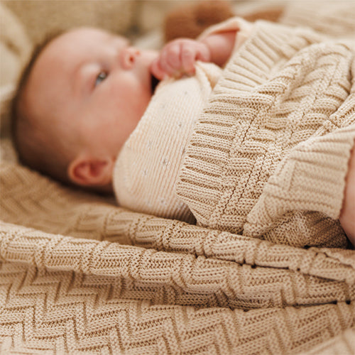 Baby Ono patura tricotata din bumbac organic 75x100 cm 0m+ Beige
