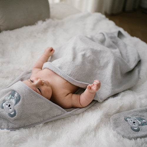 Baby Ono prosop de baie frotir Natural Bamboo 100x100 cm 0m+ Gri cu koala