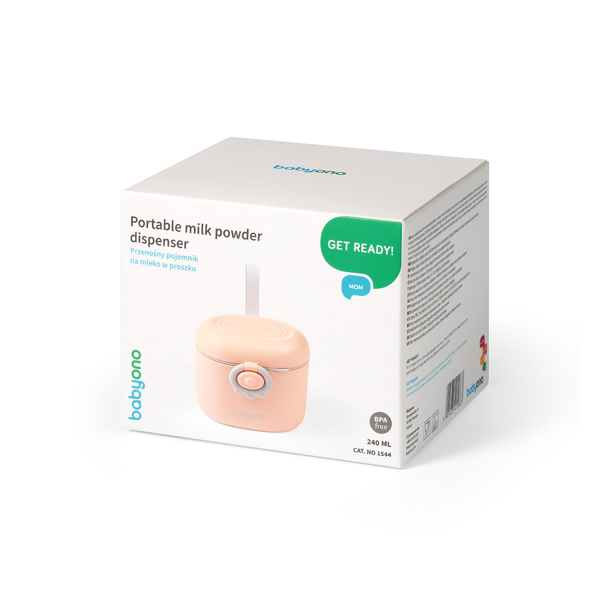 Baby Ono recipient portabil lapte praf si hrana 240 ml 0m+ Piersica