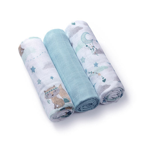 Baby Ono scutec textil Bamboo Natural  70x70 cm 3 buc, Blue cu vulpita Imagine principală a produsului