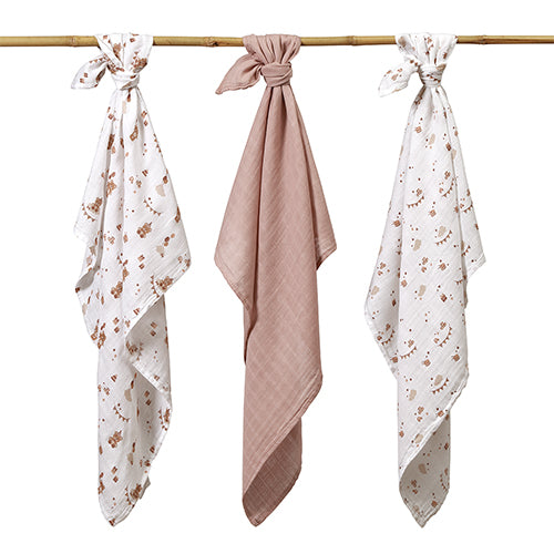 Baby Ono scutec textil Bamboo Natural  70x70 cm 3 buc Brown cu ursulet