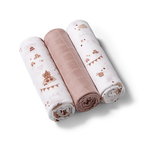 Baby Ono scutec textil Bamboo Natural  70x70 cm 3 buc Brown cu ursulet