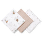 Baby Ono scutec textil din muselina 70x70 cm 3 buc Beige cu ursulet