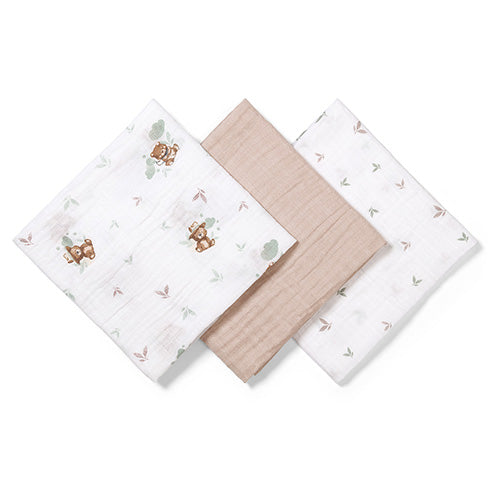 Baby Ono scutec textil din muselina 70x70 cm 3 buc Beige cu ursulet