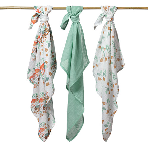 Baby Ono scutec textil din muselina 70x70 cm 3 buc Green