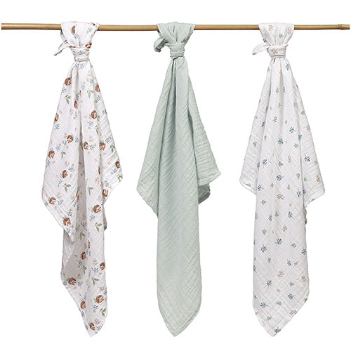 Baby Ono scutec textil din muselina 70x70 cm 3 buc Grey cu arici