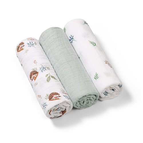 Baby Ono scutec textil din muselina 70x70 cm 3 buc Grey cu arici Imagine principală a produsului