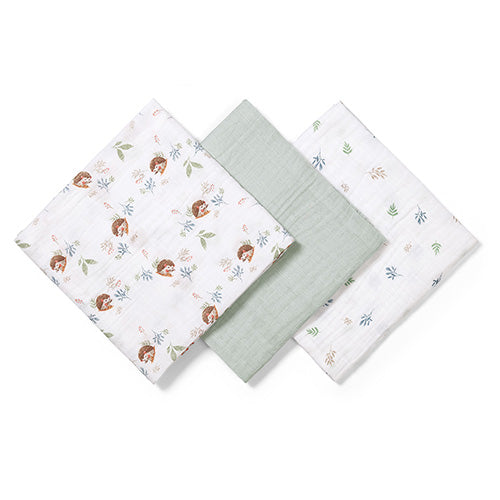 Baby Ono scutec textil din muselina 70x70 cm 3 buc Grey cu arici