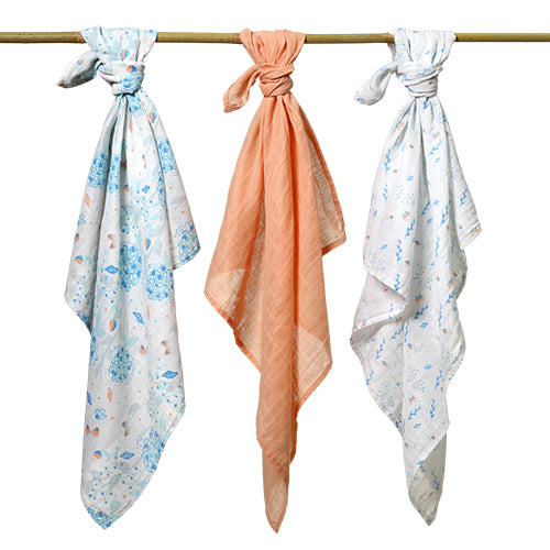 Baby Ono scutec textil din muselina 70x70 cm 3 buc Piersica