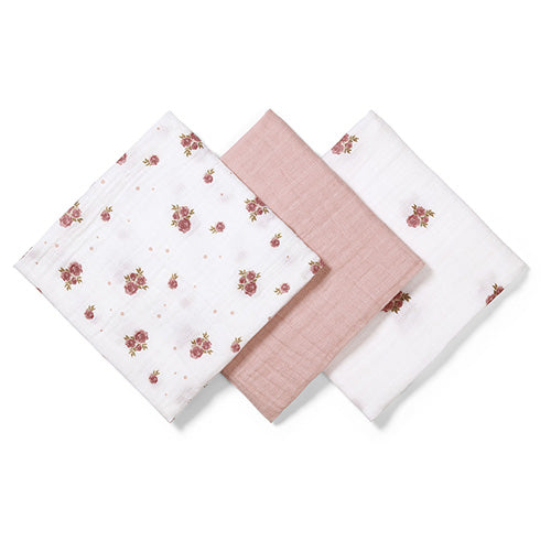 Baby Ono scutec textil din muselina 70x70 cm 3 buc Pudra cu trandafiri