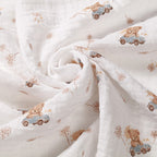 Baby Ono scutec textil din muselina 70x70 cm 3 buc Taupe cu ursulet in masinuta