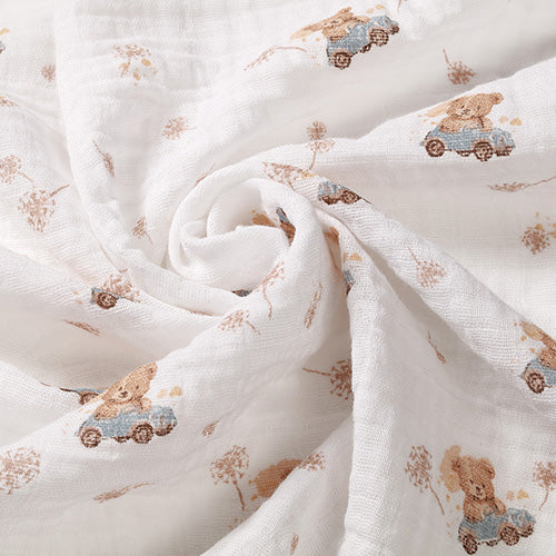 Baby Ono scutec textil din muselina 70x70 cm 3 buc Taupe cu ursulet in masinuta