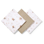Baby Ono scutec textil din muselina 70x70 cm 3 buc Taupe cu ursulet in masinuta