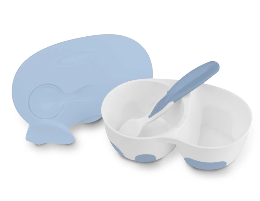 Baby Ono castron compartimentat cu capac si lingurita 6m+, Gri albastrui Imagine secundară a produsului