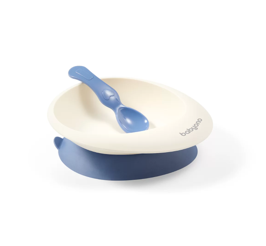 Baby Ono castron cu ventuza si lingurita 6m+, Albastru