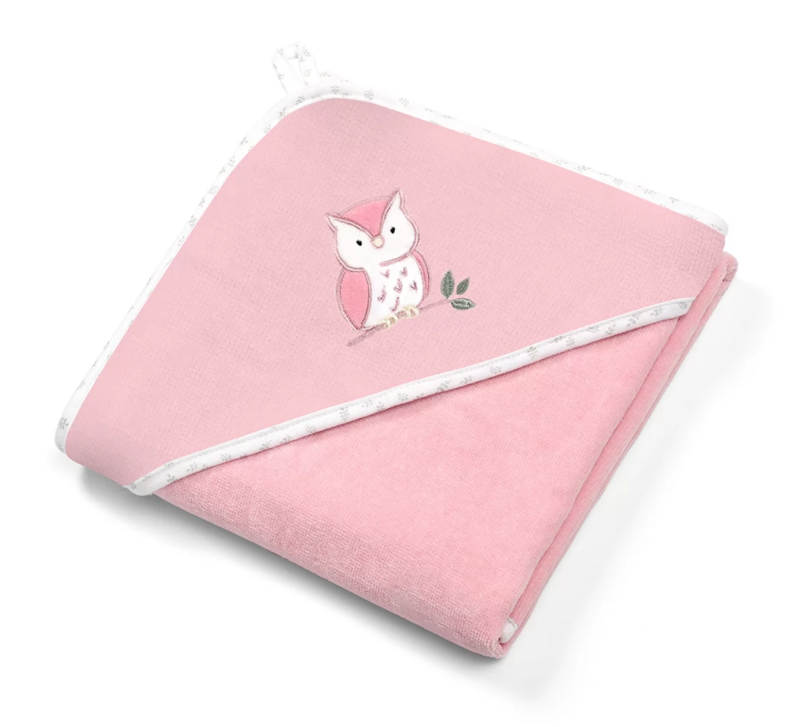 Baby Ono prosop cu gluga velur 85x85 cm 0m+, Roz cu bufnita 01