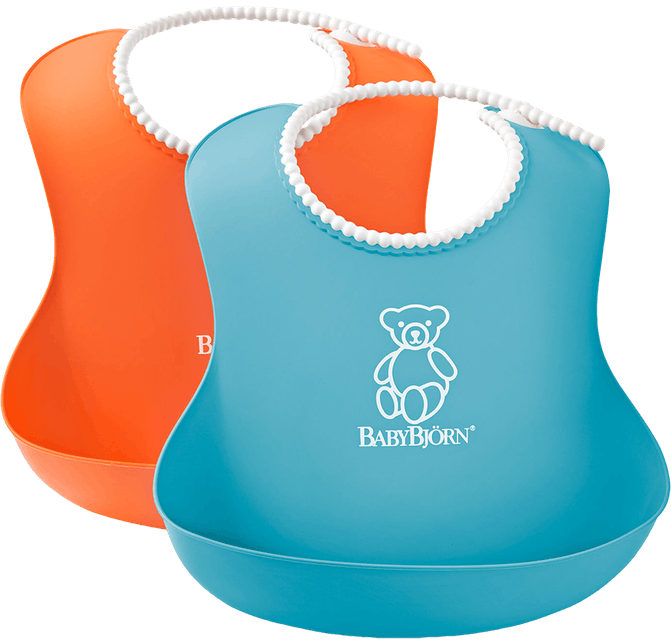 BabyBjorn set 2 bavete moi Soft Bib 4m+, Orange/Turquoise 