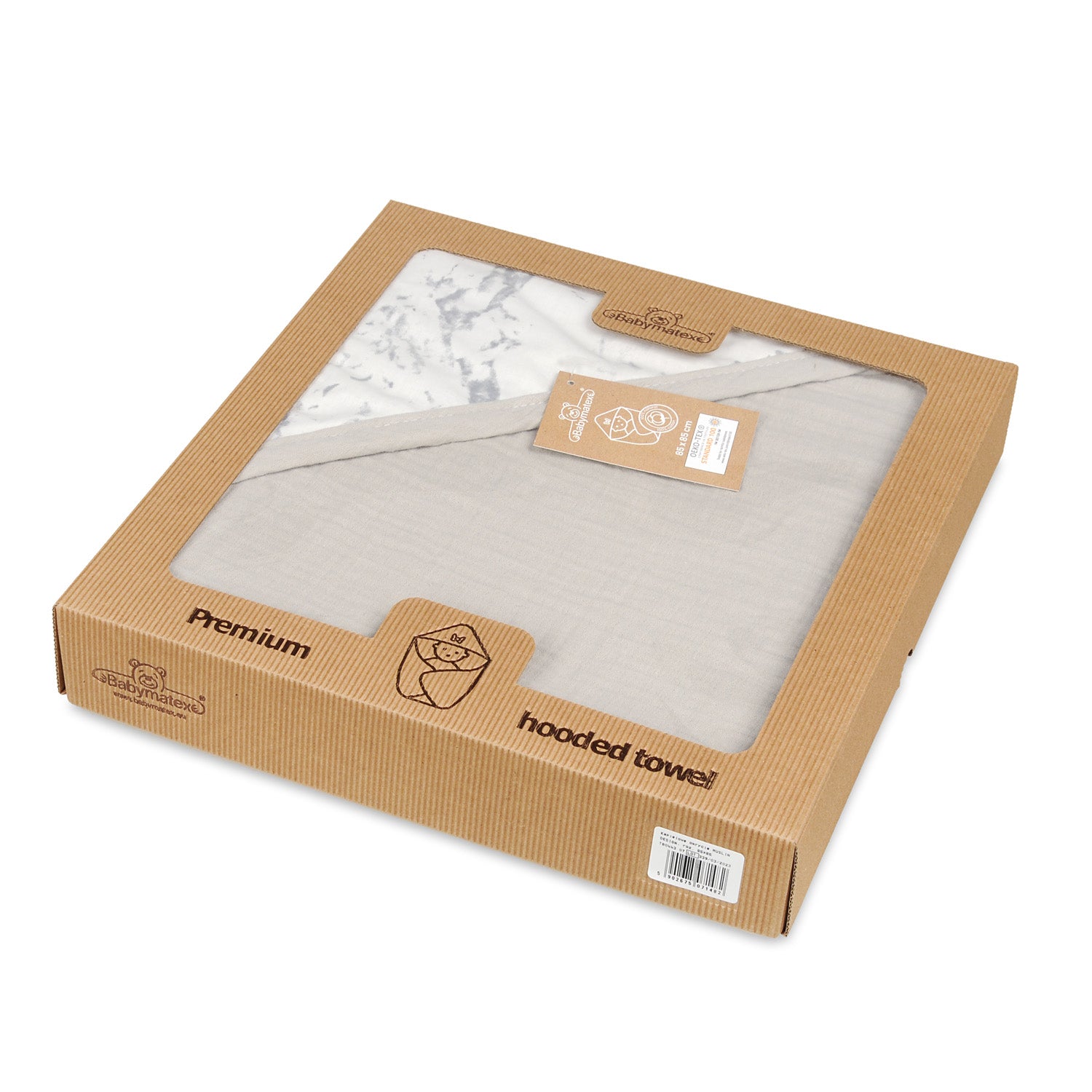 BabyMatex prosop de baie MUSLIN DESIGN cu gluga 85x85 cm Gri