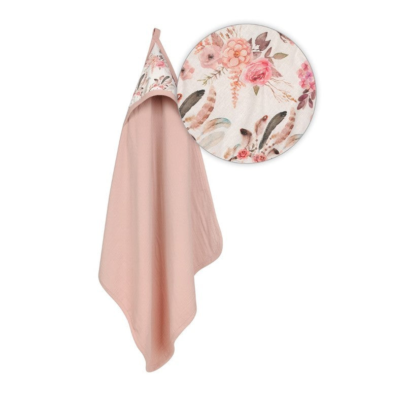 BabyMatex prosop de baie cu gluga din muselina 85x85 cm Roz pudra Imagine principală a produsului
