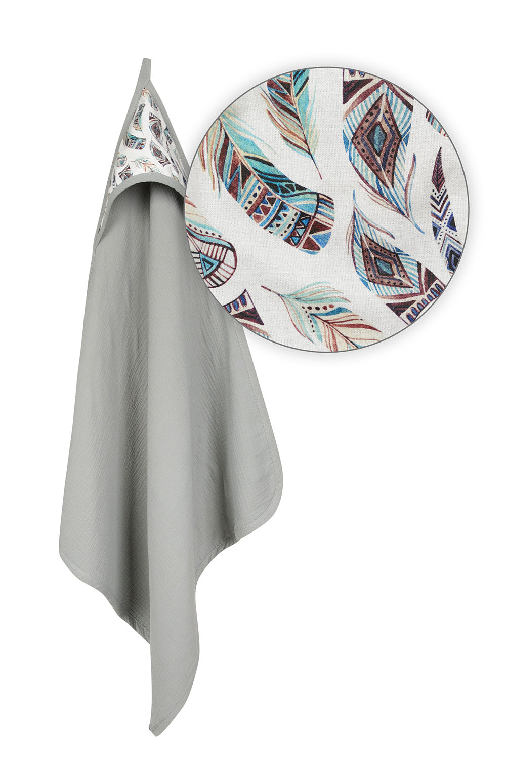 BabyMatex prosop de baie MUSLIN DESIGN cu gluga 85x85 cm Gri cu stil indian Imagine principală a produsului