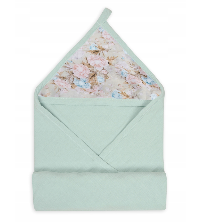 BabyMatex prosop de baie MUSLIN DESIGN cu gluga 85x85 cm Menta cu flori