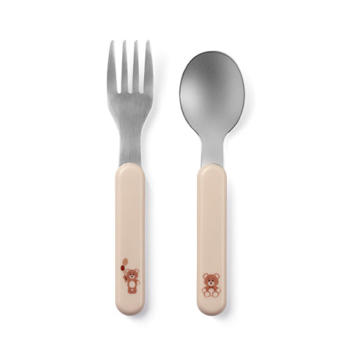 Baby Ono set tacamuri din otel inoxidabil 12m+ Beige cu ursulet Imagine principală a produsului