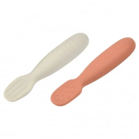 Beaba set 2 linguri silicon 4m+ Terracotta/Velvet Grey