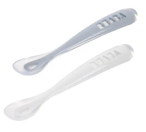 Beaba set 2 lingurite silicon cu cutie de transport 4m+