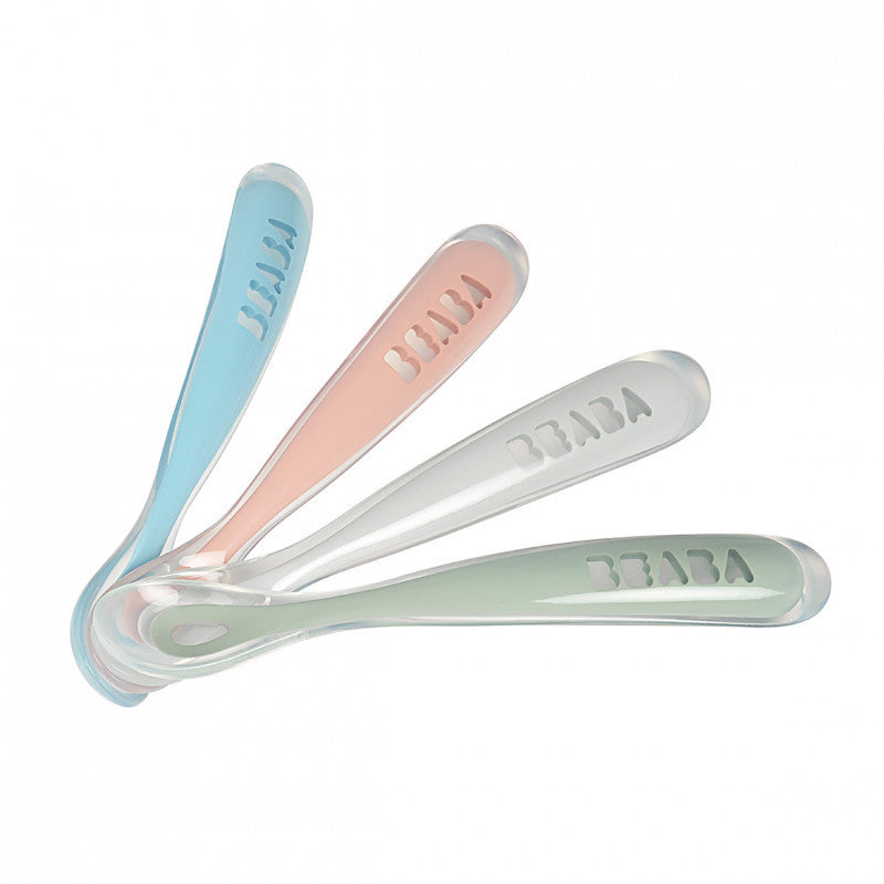 Beaba set 4 lingurite ergonomice silicon 4m+, Eucalyptus 01