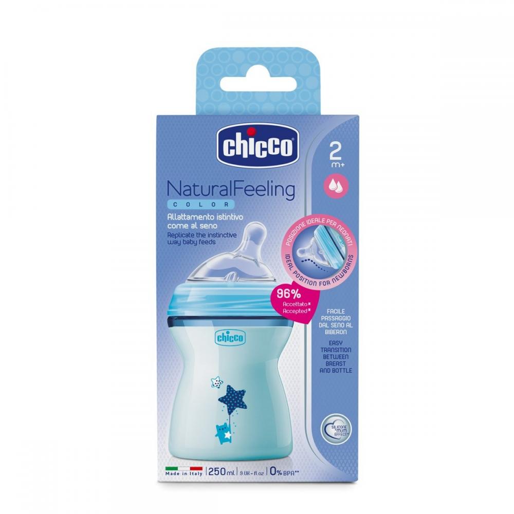 Chicco biberon Natural Feeling cu tetina silicon flux mediu 0 luni+ 250 ml 02