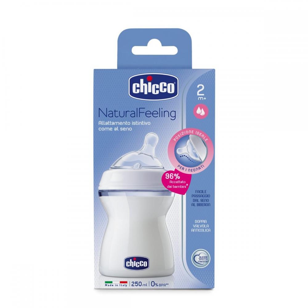 Chicco biberon Natural Feeling cu tetina silicon flux mediu 0 luni+ 250 ml 02