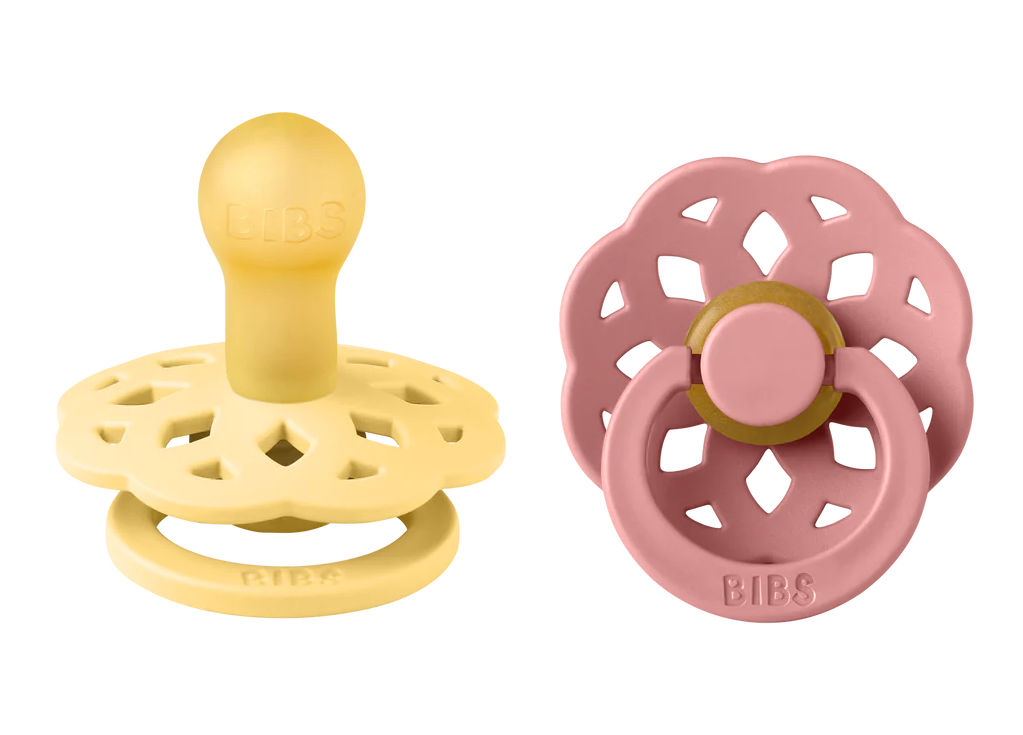 Bibs 2 suzete latex tip cherry Boheme 6-18 luni, Pale Butter/Dusty Pink