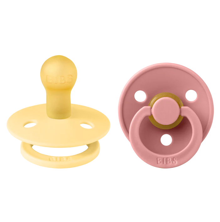 Bibs 2 suzete latex tip cherry Colour Collection 0-6 luni, Butter/Dusty Pink