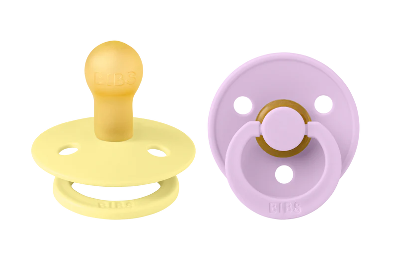 Bibs 2 suzete latex tip cherry Colour Collection 0-6 luni, Sunshine/Violet sky