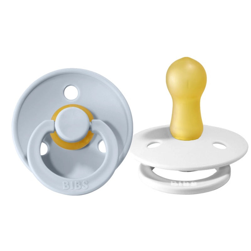 Bibs 2 suzete latex tip cherry Colour Collection 0-6 luni, White/Baby Blue