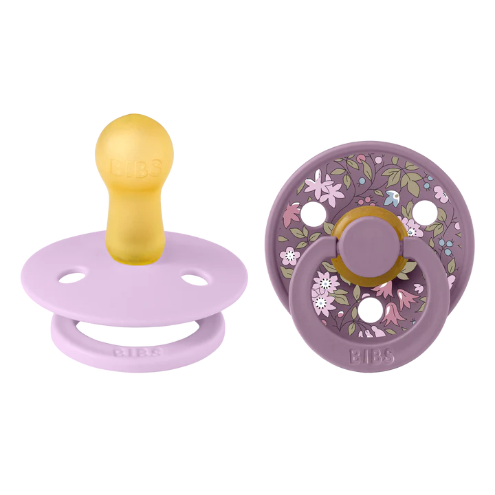 Bibs 2 suzete latex tip cherry Colour X LIBERTY 0-6 luni Camomile/Viole