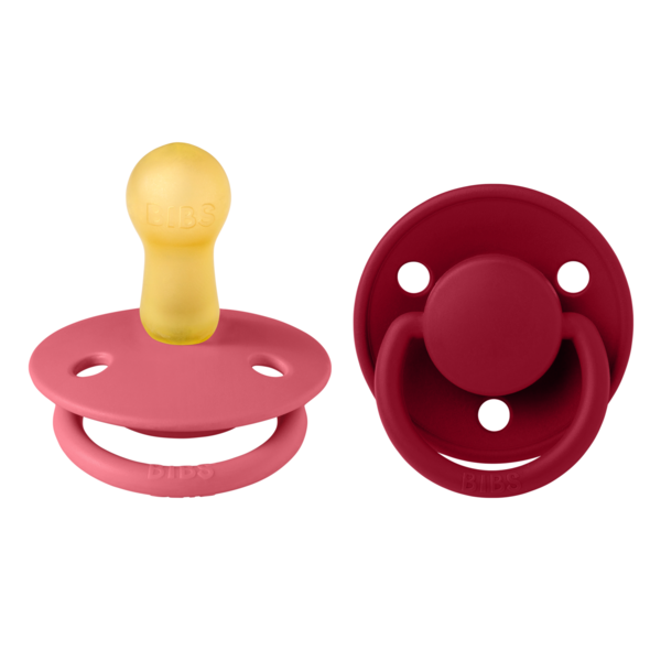 Bibs 2 suzete latex tip cherry De Lux 6-18 luni Coral/Ruby